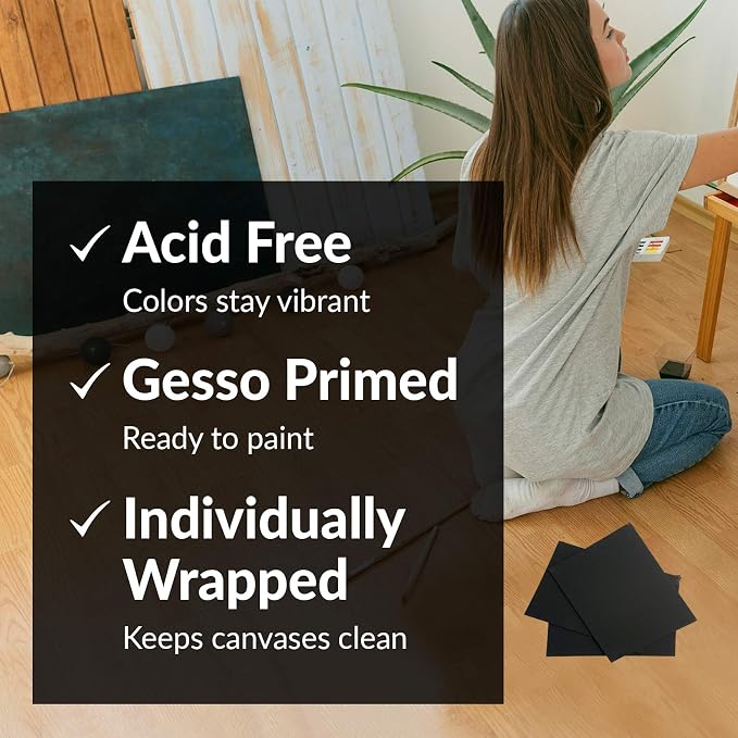 Black Canvas Panels for Painting, 20 Pack, 5x7 Inch Gesso-Primed Boards for Oil, Acrylic & Watercolor, Blank Art Canvas for Artists