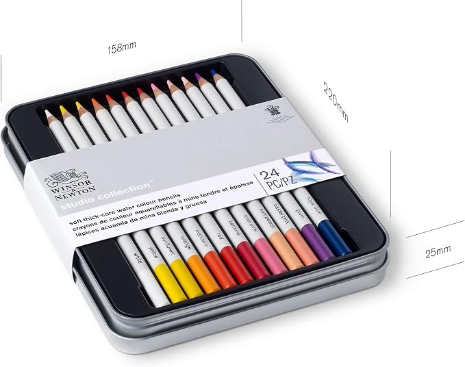 Winsor & Newton Studio Collection, Watercolor Pencils, Set of 24 | Highly pigmented, Wax-Based, Can be Used Wet/Dry, Add Water & Brush to Create Painterly Effects, Break-Resistant Points.