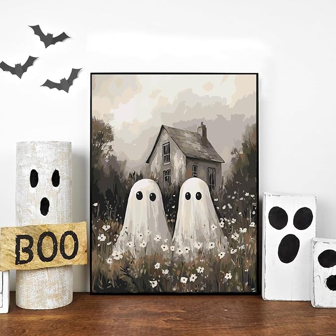Gearock Halloween Ghost Paint by Numbers Kit for Adults, 16x20 Inch | Beginners Easy Acrylic Painting Kits for Holiday Room Bedroom Living Room Bathroom Wall Decor