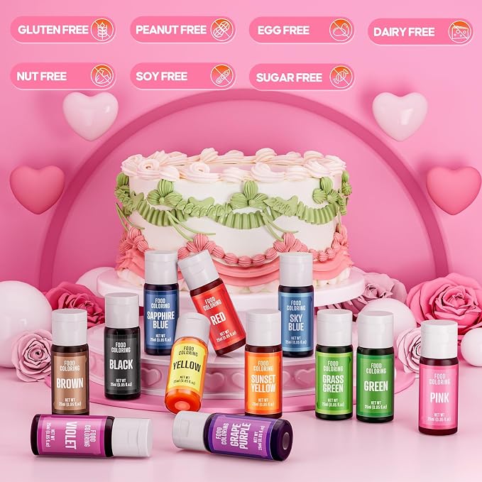 Food Coloring Set - 25ml X12 Color Food Grade Vibrant Food Dye Tasteless Liquid Color for Cake Decorating, Baking, Easter Egg, Icing, Fondant, Cooking, Slime Making - 0.85 fl.oz/Bottles
