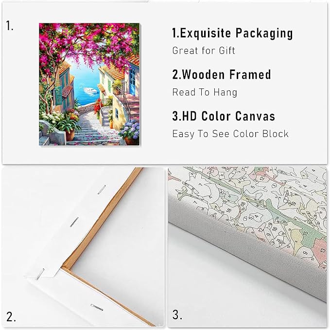 VIGEGU 2 Pack Cityscape Paint by Numbers Kit for Adults with Framed, Landscape Paint by Number DIY Adult Paint by Number Kits for Wall Decor 10x12in