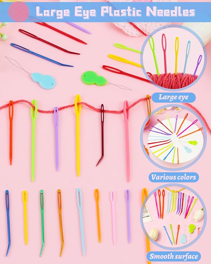 FIVEIZERO 48 Pcs Yarn Needles Set, Assorted Bent Tapestry Needles Weaving Needles Darning Needles with Large Eye, Plastic Blunt Knitting Needles for Sewing Crochet