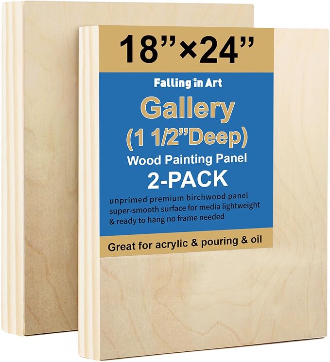 Falling in Art 2 Pack 18x24'' Unfinished Gallery Birch Wood Canvas Panels