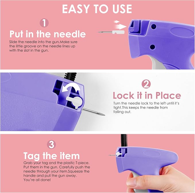 Stitch Gun for Clothes - Handheld Stitch Gun Quick Clothing Fixer - Mini Sewing Kit Micro Tagging Gun - Includes 6 Needle, 1000 Black Fasteners & 1000 White Fasteners
