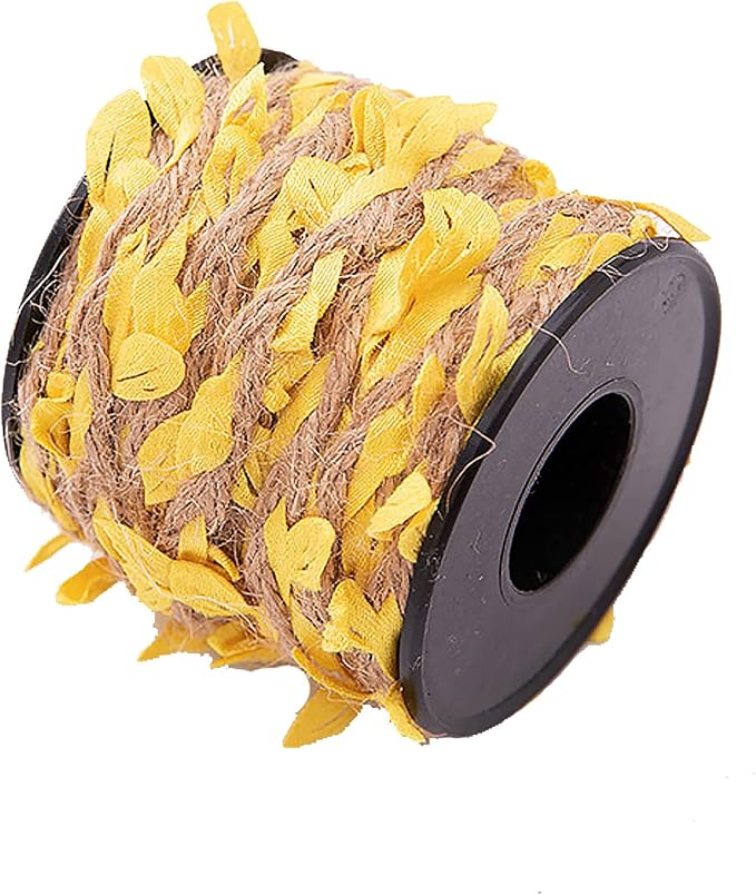 33 feet Natural Twine Yellow Leaf Jute 3ply 2MM Rope Hemp Burlap Ribbon String Heavy Duty Hanging Gardening Decoration or for Arts and Crafts