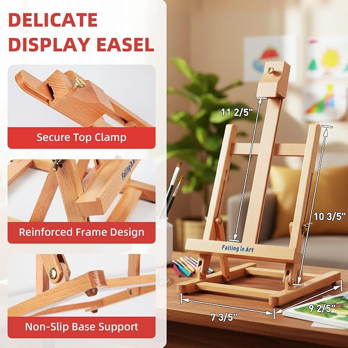 Falling in Art 52 Pcs Acrylic Paint Set with Table Easel, Red | Art Painting Kit with Paints, Canvas Panels, Paintbrushes, Canvas Supplies Kit for Kids, Adults, Beginners, and Artists