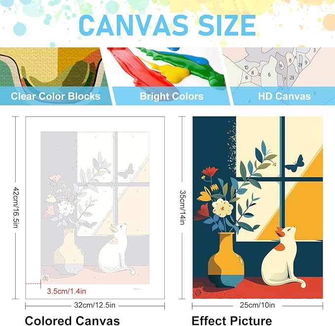 Offito 6 Pack Paint by Numbers Kit for Adults, Flowers Vase Cat, 10x14 Inch | Acrylic Number Painting Set, DIY Canvas Art Craft Kit, Beginner Friendly, Home Wall Decor, Stress Relief Relaxing Hobby Gift
