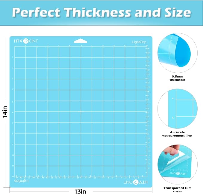 HTVRONT Light Grip Cutting Mat 12x12, 2 Pack, Quilting & Crafting | Compatible with Cricut Maker 4/3/Maker, Explore 5/4/3, Air 2/One, Light Adhesive Sticky Quilting, Vinyl Crafts