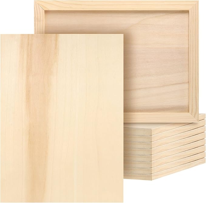JOIKIT 10 Pack 9 x 12 Inch Wood Canvas Panels, Wooden Canvas Board Unfinished Wood Cradled Painting Panel Boards, Artist Wooden Canvases for Burning, Pouring, String Art, Crafts