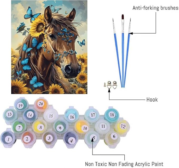 askkqtx Horse Paint by Numbers Kit for Adults Unframed 16x20 Inch
