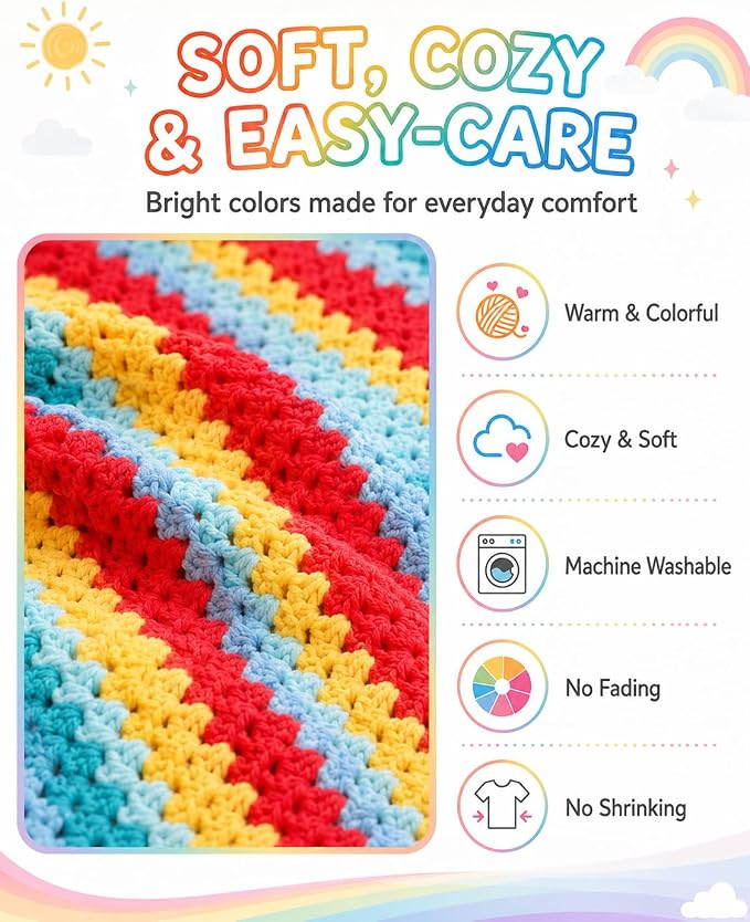 Aeelike Blanket Crochet Kit for Beginners,Rainbow Gradient Blanket