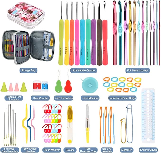 Katech Crochet Hooks Set with Case, Ergonomic for Comfortable Crocheting | 85 Pcs Metal Crochet Needles and Complete Crochet Accessories for Beginners and Experienced-Ideal Gift for Girls Mother