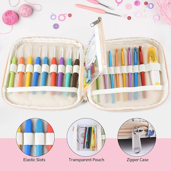 Crochet Hook Case, Portable Zipper Storage Organizer Bag for Crochet Needles/Knitting Accessories, Lightweight Crochet Hook Kit Tools, Easy to Hold(No Accessories Included). Dragonfly