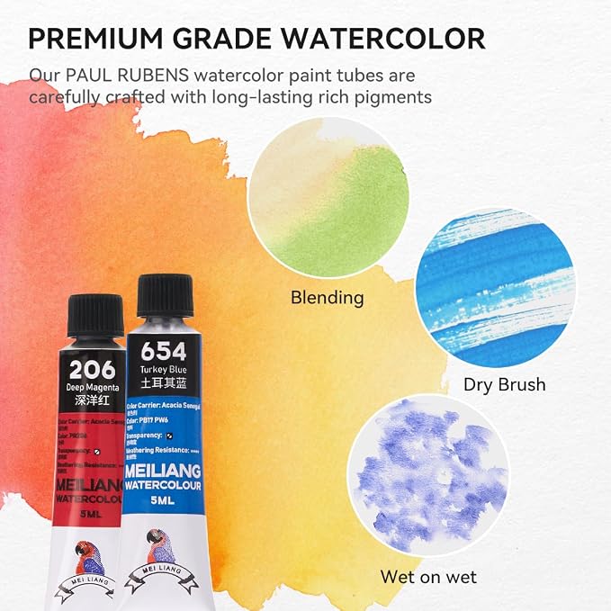 MeiLiang 36 Colors Watercolor Paint Set, 5ml Tubes | Vibrant Colors, Non-Toxic, Ideal Watercolor Painting Art Supplies for Adults, Teens, and Beginners