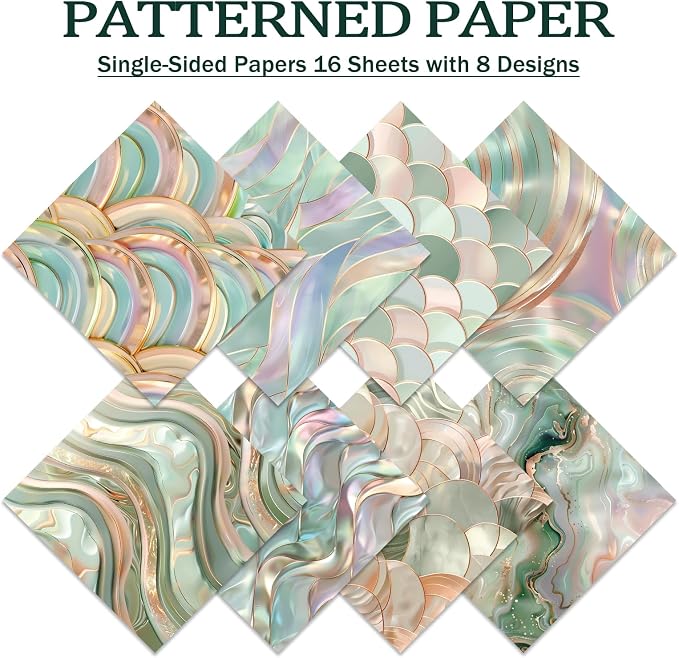 PRSTINCOL Scrapbook Paper,16 Sheets 6x6 Inch Green Laser Style Scrapbook Suppliesr,Single-Sided Vivid Origami Decoupage Paper for Diy Crafts, Card Making, Art Journaling