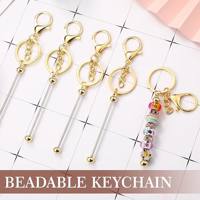 Huwena 6 Pcs Beadable Keychain Bars Metal Blanks DIY Crafts Jewelry Gift