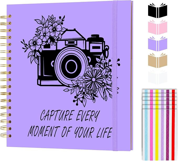 Scrapbook Album 12x12 inch, Travelling Journal Scrap Book Family Scrapbook Scrapbooking Supplies Kits Gift for Couples Anniversary Wedding (purple, 12 x 12 inch)
