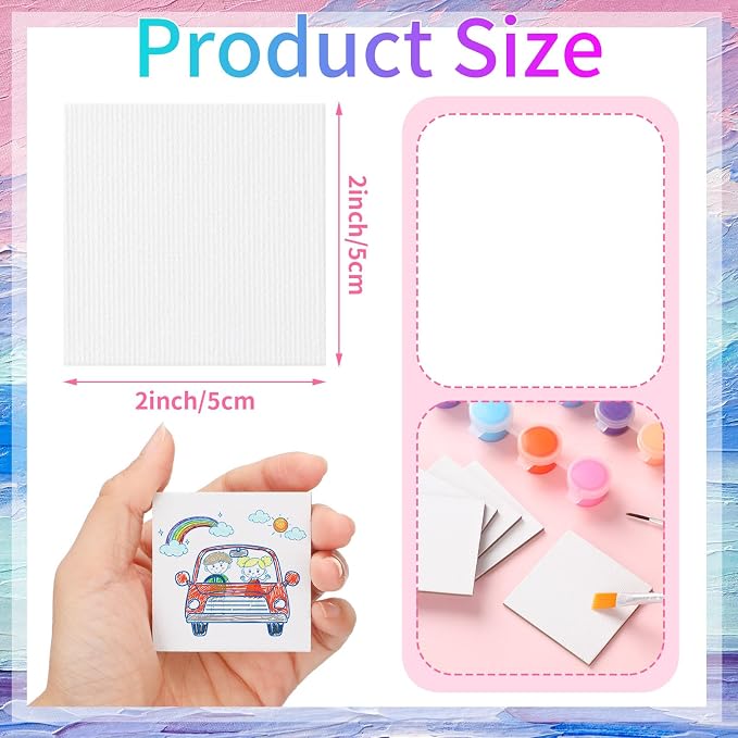 Moinchore 100 Pcs 2 x 2 Inch Mini Painting Canvas Panels Bulk Tiny Art Canvases for Painting Panels Cotton Blank White Small Canvas Acid Free Boards for Watercolor Acrylic Oil Paint