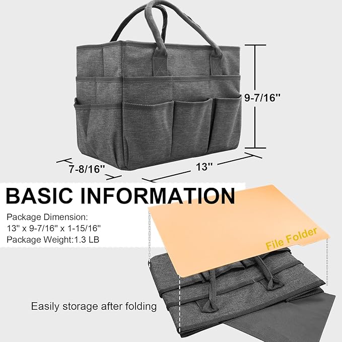 Cupohus Art Organizer Craft Storage Tote Bag with Pockets and Handles Grey
