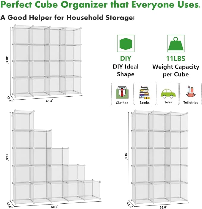 C&AHOME 16 Cube Storage Organizer Cube Shelves Units Storage Cubes, Twill
