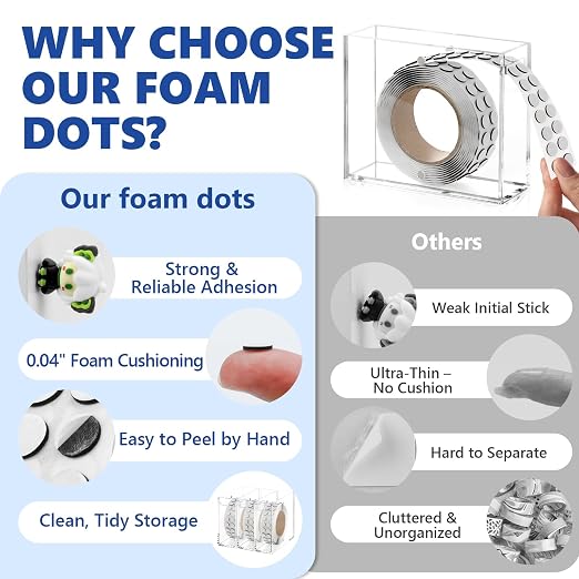 400 PCS 1mm Double Sided Foam Dots with Acrylic Box 0.3" Foam Round Dots 3D Craft Foam Tape Dual Adhesive Foam Mounts Foam Pop Dots for Art Crafts DIY(Black with Box,0.3" Diameter,1mm Thick)
