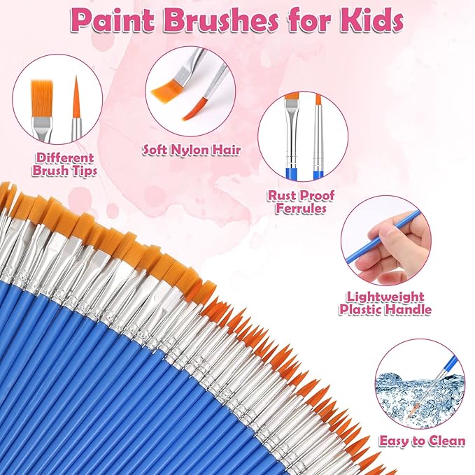 126 Pcs Small Paint Brushes Bulk, Flat and Round Pointed Paint Brushes Set for Kids Craft Brushes for Classroom Acrylic Oil Watercolor Canvas Face Painting | Tiny Paint Brushes Set for Crafts, Art Classroom, Acrylic, Oil, Watercolor, Canvas, Touch Up, ...