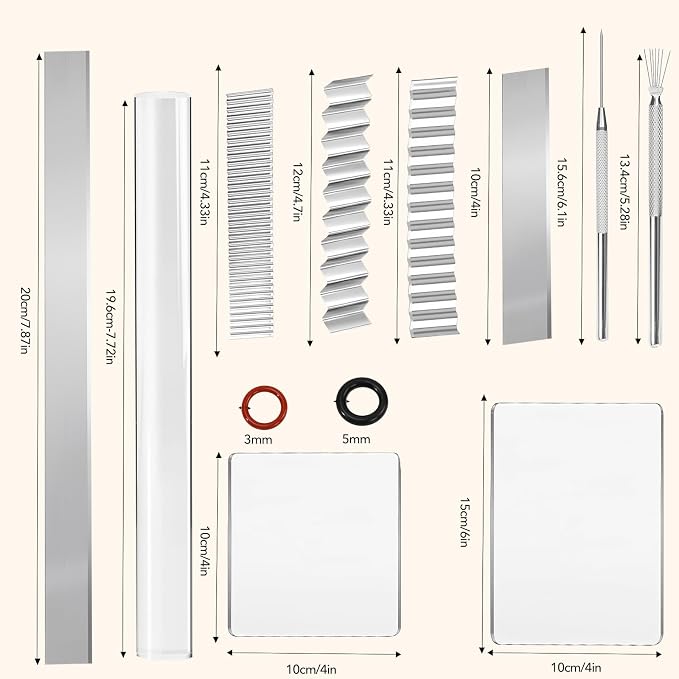 Polymer Clay Cutter Tools, Acrylic Roller Pin, 5 Pieces Flexible Clay Cutters, Ceramic Cutters Slicer Kit Clear Rectangle Sheet Press Board Wire Texture Set Needle Detail Modelling Supplies