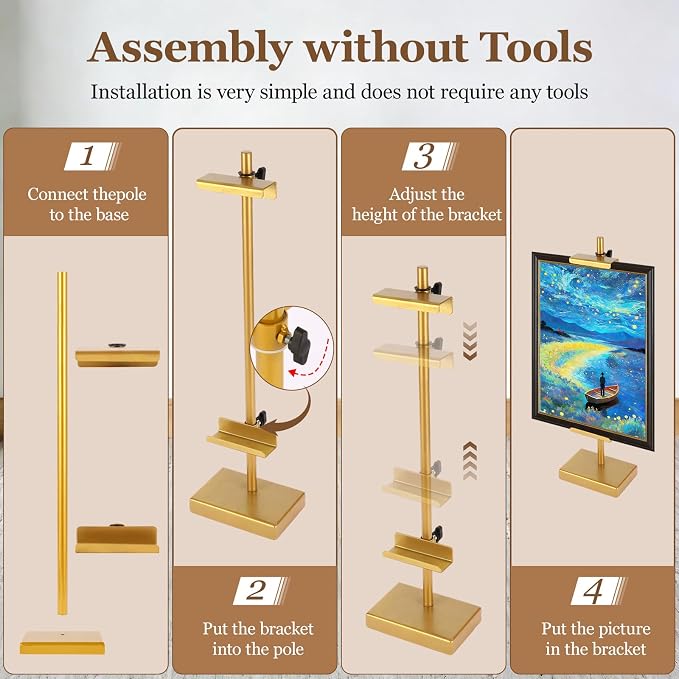 18'' Adjustable Tabletop Easel Stand, Gold Easel for Display | Steady and Elegant Picture Easels for Display, Picture Frame Stand, Adjustable Art Easel,Picture stand for Artwork, Photo.