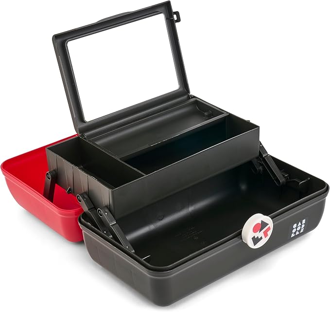 Caboodles School Spirit On-The-Go Girl Makeup Box, Red Over Black, Hard Plastic Makeup Organizer Box, Built-In Mirror, Secure Latch for Safe Travel, Spacious Storage for Large Items