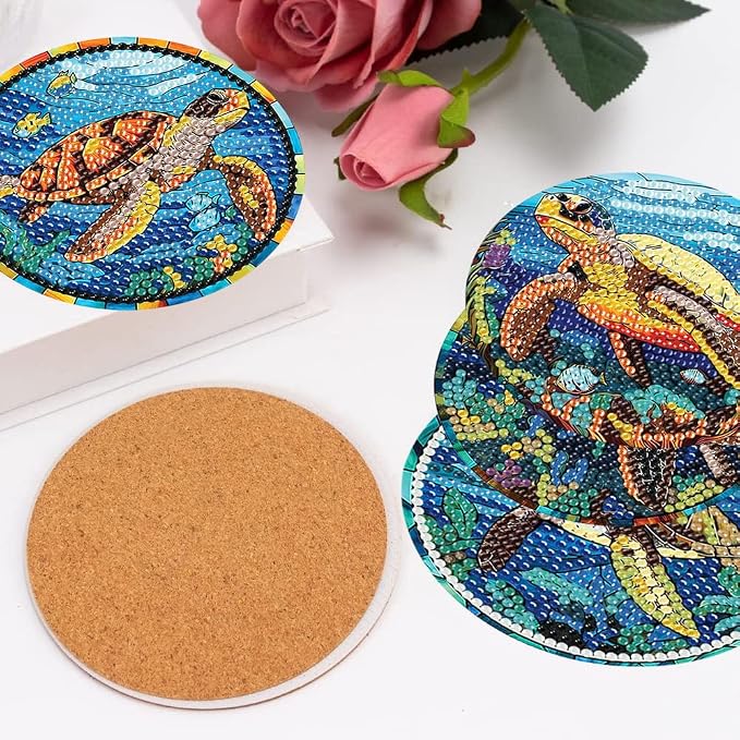 Diamond Art Coasters Kits, 8 Pcs Turtle Diamond Painting Coasters Kits