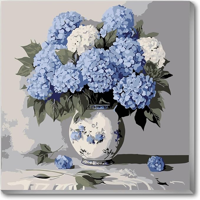 Paint by Numbers Kit for Adults,Hydrangea DIY Paint by Number With Frame | Paint by Number for Beginner,Adult Paint by Number,HD Color Canvas,DIY Tool Kits,Stress Relief Craft,Great Gift,10X10 inch
