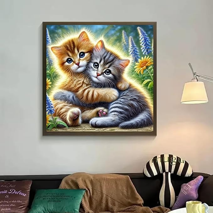 CHWGLFGG 5D Cute Cats Diamond Art Kits for Adults Beginners 13.7X 13.7 Inch | Animals Diamond Painting Kits DIY Full Round Drill Paint by Diamonds Dot Gem Art for Adults, Home Wall Decor