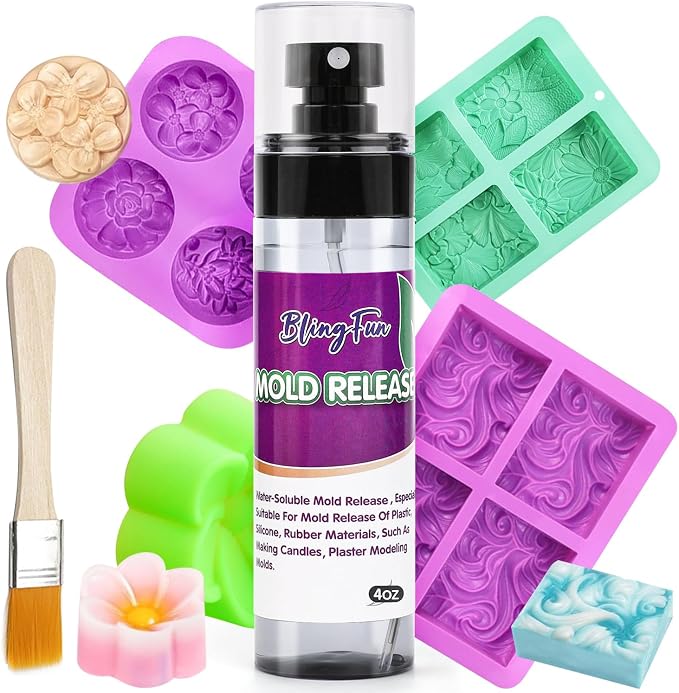 BlingFun Mold Release Spray for Candle Making & Epoxy - Uniform Coverage Fast Drying Non-Stick, Professional Grade Silicone Based Release Agent, Easy to Clean Extends Mold Life
