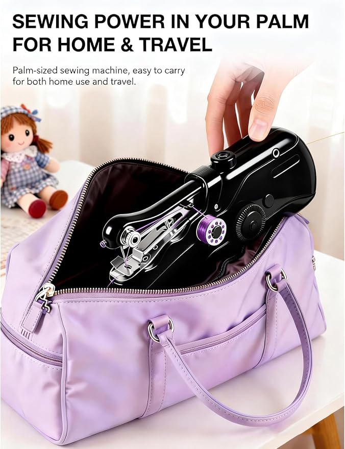Handheld Sewing Machine, with Black Storage Box & 180 Sewing Kit, Mini Portable SewingMachine for Adults & Beginners, Great for Clothes Fabrics Curtains Home Daily Repair & Travel DIY (White) (Black)