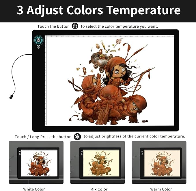 YINGWOND Rechargeable A2 Light Pad, Wireless Battery Powered Artist Tracing Light Box, 3 Colors/6-Level/Stepless Adjusted Brightness Large Light Board for Diamond Painting, Cricut Weeding Vinyl, Art