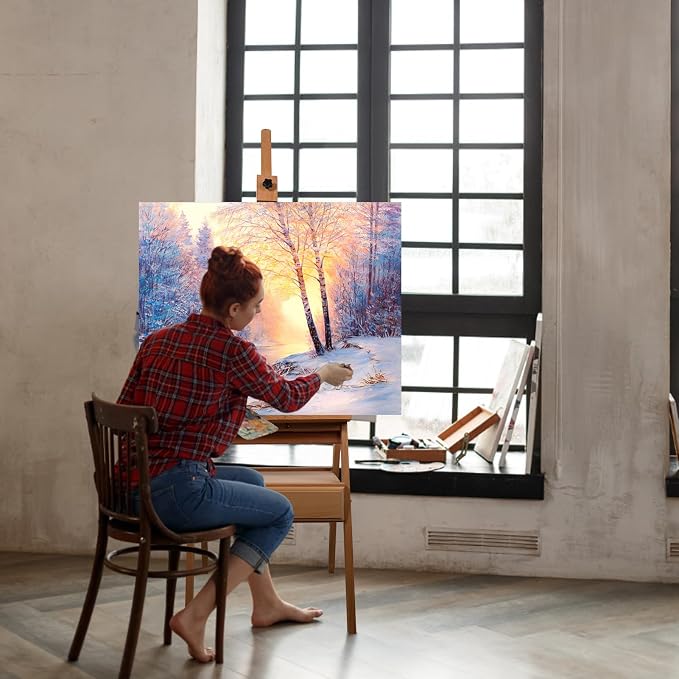 Beech Wood H-Frame Easel, 59"–75" Adjustable Height Studio Easel with Drawer & Shelf, 41" Canvas Holder 20KG Load, Heavy Duty Art Easel for Adults Artists Students Painting Display