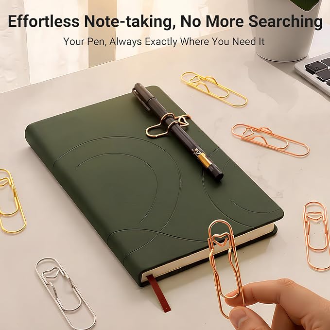 Heart Paper Clip Pen Holder for Notebooks, 9-Pack Metal Pen Clip