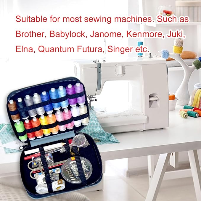 Sewing Kit with Case Portable Sewing Supplies for Home Traveler, Adults, Beginner, Emergency, Contains 18 Sewing Thread, Scissors, Needles, Measure etc,Medium Delft Blue