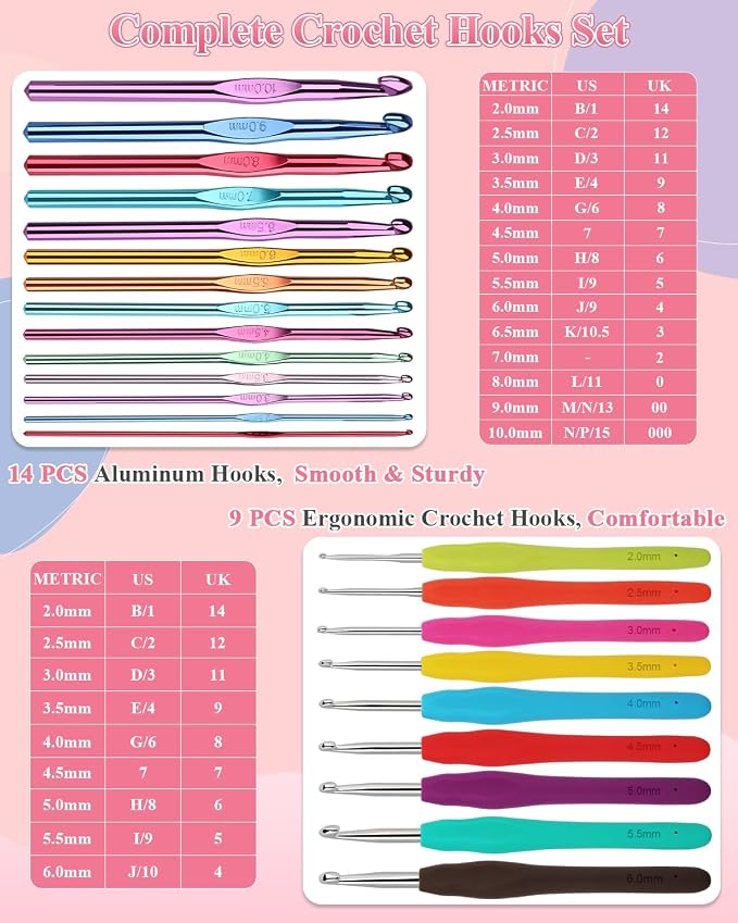 Aeelike Crochet Kit for Beginners Adults, Complete Yarn Kit, Pink | 87 PCS Crochet Kits for Beginners All-inclusive Crochet Set with Yarns Hooks Step-By-Step Instruction Storage Bag, Ideal Gift