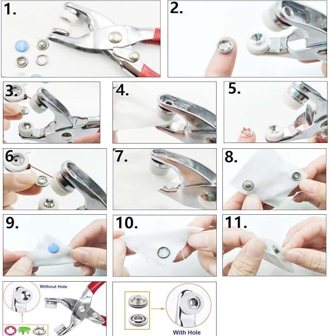 GRSECPO 800-Piece Stainless Steel Snap Button Kit with Pliers, 10 Colors