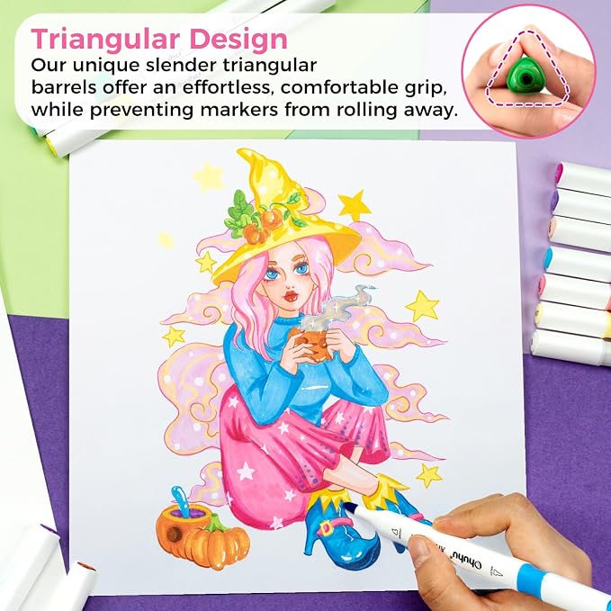 Ohuhu Alcohol Markers for Beginners 48 Colors Fine& Chisel Great Value Pack | Dual Tips Alcohol-based Art Marker for Adult Coloring Illustration Drawing with Colorless Blender Storage Case