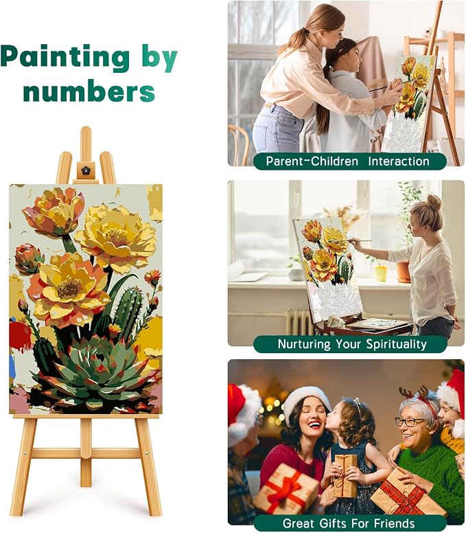 Framed Paint by Numbers Kit for Adults Beginner & Kids Ages 8-12, Flowers Plant Paint by Numbers with frame, without Easel, DIY Acrylic Number Painting for Adults for Home Decor Gift 8 x 12 Inch