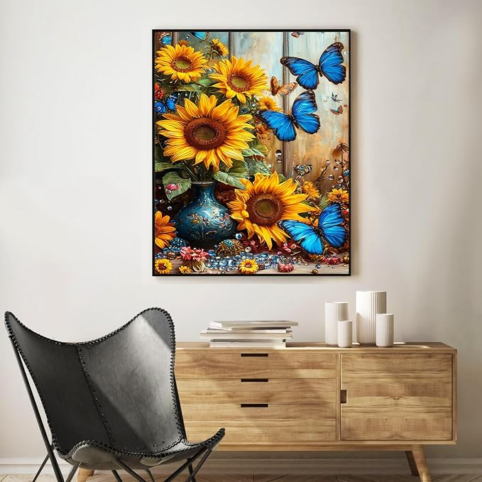 Paint by Numbers Kit for Adults, Sunflower & Butterfly Design, 16x20 Inch