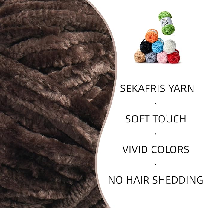 Chenille Crochet Coffee Yarn 1 Pack
