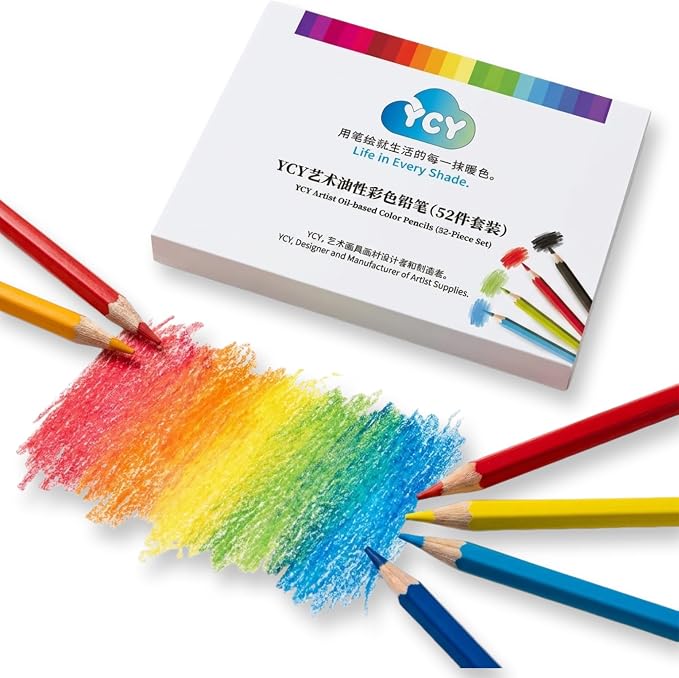 YCY 50-Color Oil-Based Colored Pencils Set Natural Wooden Pencils Art Pencils for Sketching Drawing Coloring Ideal Gift for Teens & Adult Art Lovers Ages 13+, 3.0mm, Gift Box Packaging