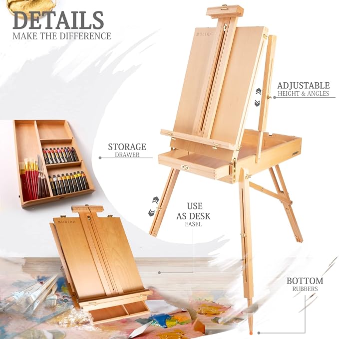 163-Piece French Easel Painting Set | All-in-One Deluxe Artist Starter Kit w/Wooden Field & Studio Sketch Box Easel for Adult, 100+ Professional Paints, Stretched & Panel Canvases, Brushes, Palettes