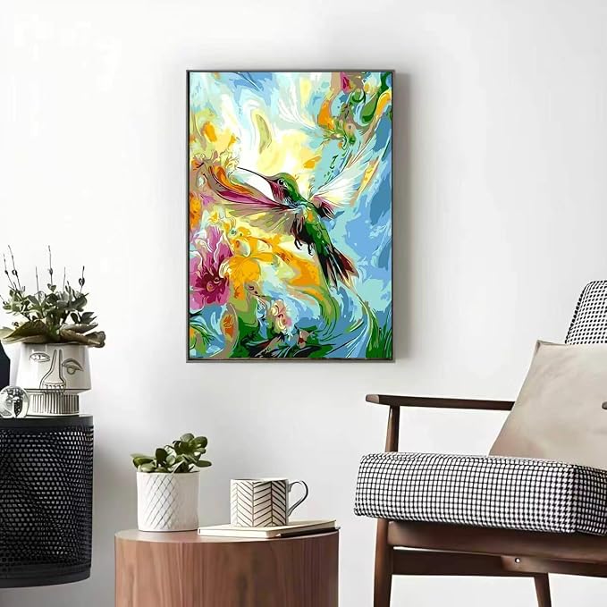 OJTOYART Hummingbird Paint by Numbers Kit for Adults,Paint Canvas 16x20In | Color by Numbers for Adults,Acrylic Watercolor Oil Colorful Home Decor