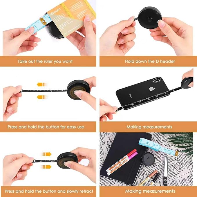 iBayam 2 Pack Tape Measure Measuring Tape for Body Fabric Sewing 60"/150cm | Soft Blue& Retractable Black Double Scales Rulers, Vinyl Measuring Tape for Tailor Home Craft Body Weight Loss Cloth Knitting