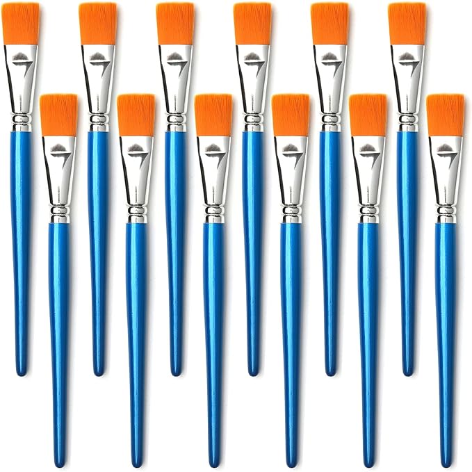 GACDR 1 Inch Flat Paint Brushes, 12 Bulk Acrylic Brushes for Watercolor