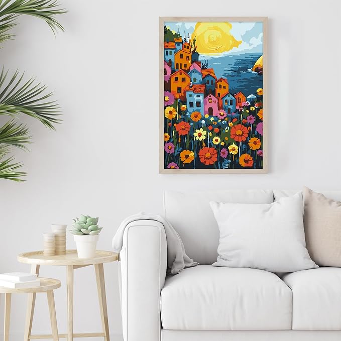 Framed Paint by Numbers Kit for Adults Beginner & Kids Ages 8-12, Landscape Flowers Adult Paint by Number Kits on Canvas with Frame, DIY Number Painting for Adults for Home Decor Gift 8 x 12 Inch